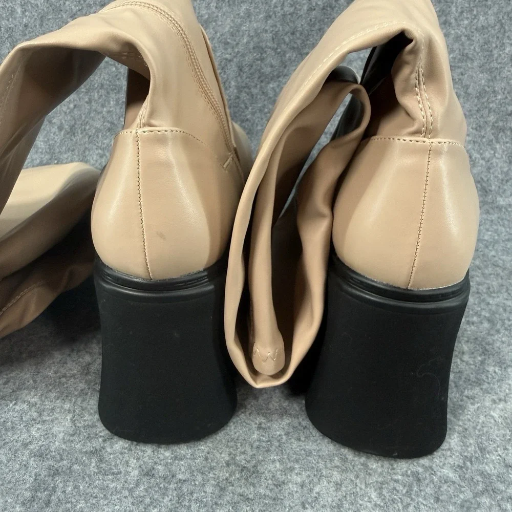 Loverboy Boots Womens 6.5 Over The Knee Block Heel Platform Side Zip Nude Chunky